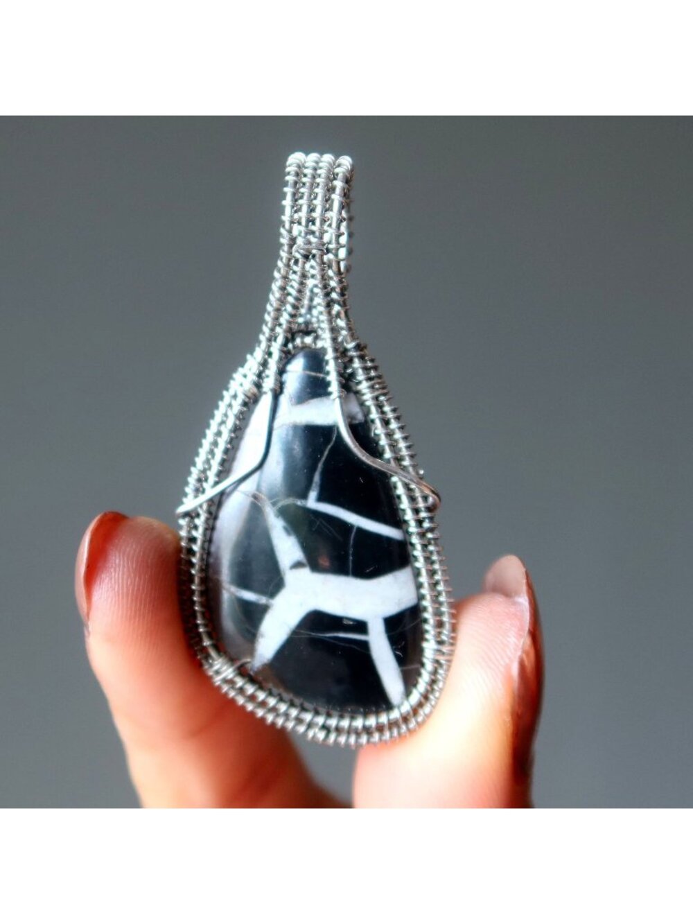 Septarian Pendant Black White Stone Sterling Silver Natural Gemstone Charm